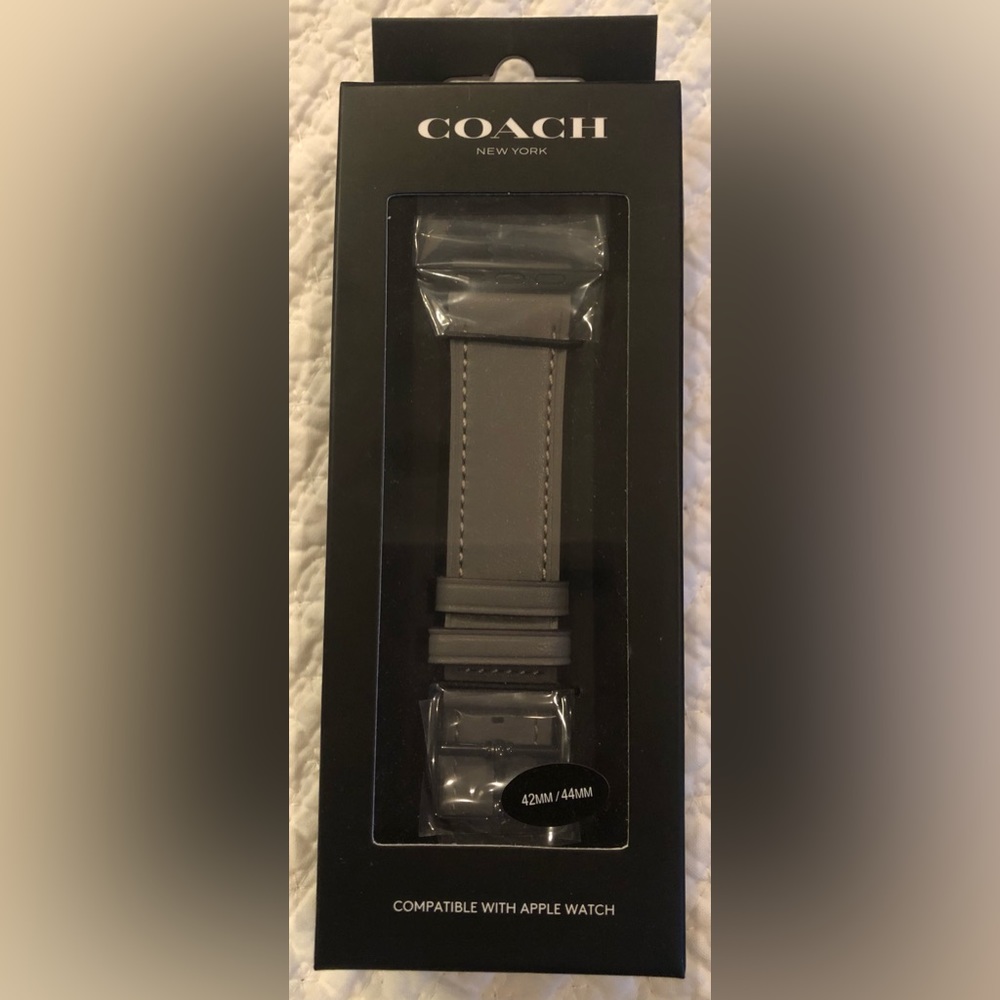 COACH- Genuine Leather Signature Straps for Apple Watch-gray 42/44/45mm